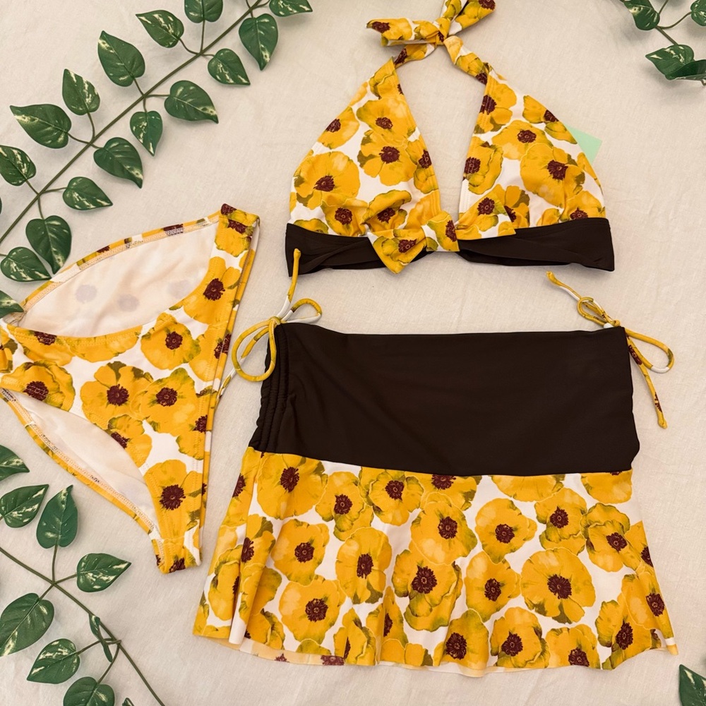 Yellow and Brown Giraffe Print Bikini Set